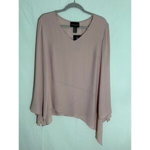 Frank Lyman Design Blouse Top Bell Sleeve V Neck Pink Size 12